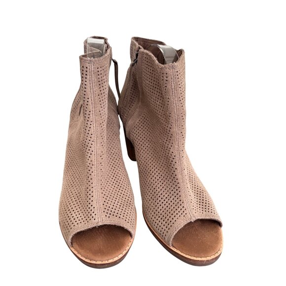 Toms Womens Majorca Peep Toe Perforated Suede Heeled Booties - Picture 4 of 12